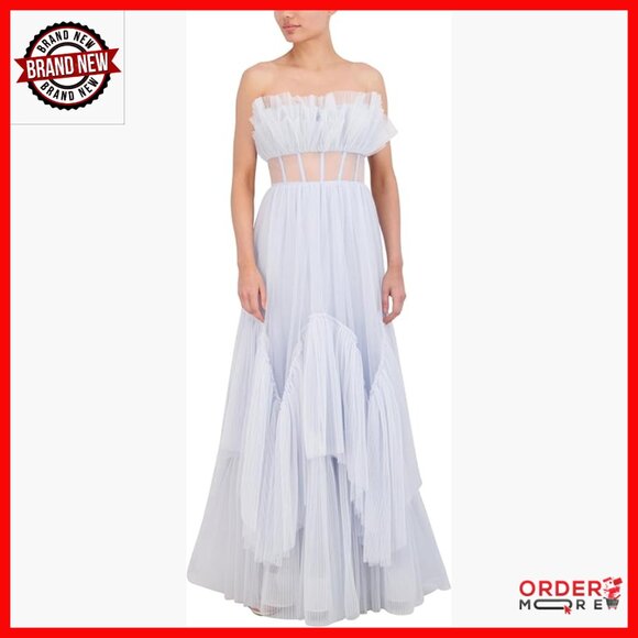 Strapless Sweetheart Neck Evening Maxi Dress with Tiered Ruffle Skirt